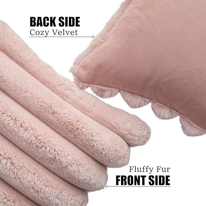 Neelvin Pink Faux Fur Cozy Soft Striped Decorative Throw Pillow Covers 26x26 inch Set of 2,Velvet Pillowcase Cushion Case for Sofa Couch