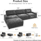Sunny Heart 120" L-Shaped Modular Sectional Sofa, Oversized Cloud Couch with Movable Ottoman, 4-Seat Chenille Deep Seat Sofa with Pillow, Sectional Couches for Living Room, Apartment, Dark Grey