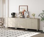WAMPAT Sideboards Buffet Cabinet, 3-in-1 Wood Wide Credenza Storage Cabinet with Doors and Drawers, Modern Kitchen Coffee Bar Table with Storage for Living Room Dining Room, Beige Linen