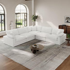 Cloud White Modular Couch for Living Room,5 Seat V Shape Linen Blend Sofas,Modern Deep Seat Cloud Sofas,Convertible Comfort Down Filled Sectional Couches,Removable Washable Cushion Covers