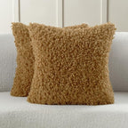 FUTEI Camel Decorative Throw Pillow Covers 26x26 Inch Set of 2,Soft Fluffy Faux Wool Fur Boucle Textured Pillow Shams,Modern Home Decor for Couch Bed Living Room Office