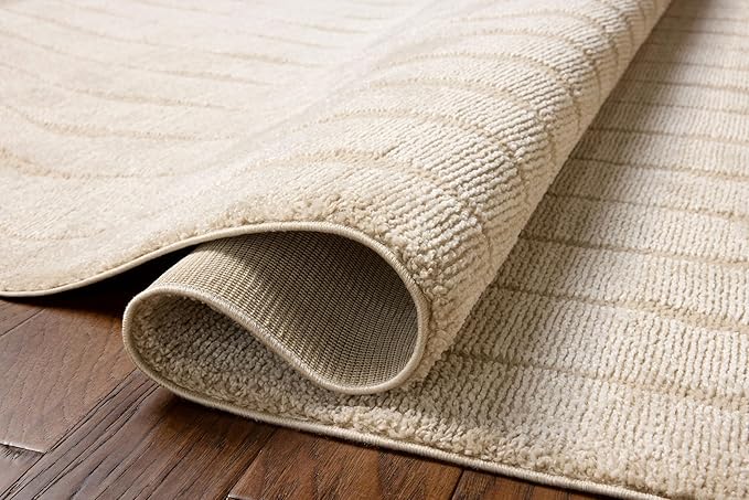 Loloi Chris Loves Julia Calvin Collection CLV-02 Ivory/Oatmeal 7'-10" x 7'-10" Round Area Rug Checkered Neutral Soft Living Room Bedroom Carpet