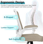 FelixKing Office Chair, Ergonomic Desk Chair Breathable Mesh Chairs Adjustable High Back Lumbar Support Flip-up Armrests, Executive Rolling Swivel Comfy Computer Chairs Home Office Khaki