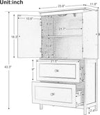Tall Storage Cabinet, Bathroom Floor Freestanding Storage Cabinet with 2 Doors and 2 Drawers for Bathroom, Office, Living Room, White