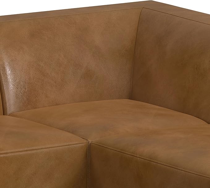 SIMPLIHOME Rex U-Shaped Sectional Modular Sofa in Full-Grain Genuine Leather, Caramel Brown, 144-inches Wide, Handcrafted Modern-Style Large Leather Couch for Living Room