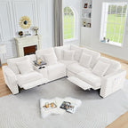 Power Reclining Sectional Sofa, Electric Loveseat Recliner with Storage Console and USB Ports, Plush Corduroy Fluffy Reclining Loveseat Couch Adjustable Headrest, 2 Seat Sofa for Living Room-White