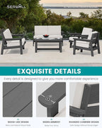 SERWALL HDPE Patio Furniture Set, 5 Piece All Weather Wood-Like Sectional Outdoor Furniture Set, Grey Patio Sofa Couch with Khaki Cushions for Deck, Lawn