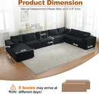 Modular Sectional Cloud Couch for Living Room,Modern Boneless Couche Set with Plush Corduroy,Comfy Floor Sofa with Memory Foam,Stupendous U Shaped Sofa with Chaise,No Assembly Required,Black