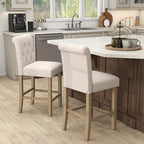 GOTMINSI 24" Bar Stools Set of 2 for Kitchen Island Upholstered Counter Height Bar Stools with Button Tufted Decoration Barstools Home Kitchen Island Wooden Bar Chairs Beige