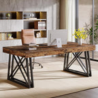 Tribesigns 63-Inch Executive Desk, Farmhouse Office Computer Desk with Sturdy X-Shaped Legs, Large Writing Table Business Furniture Workstation for Home Office, Study (Rustic Brown & Black)