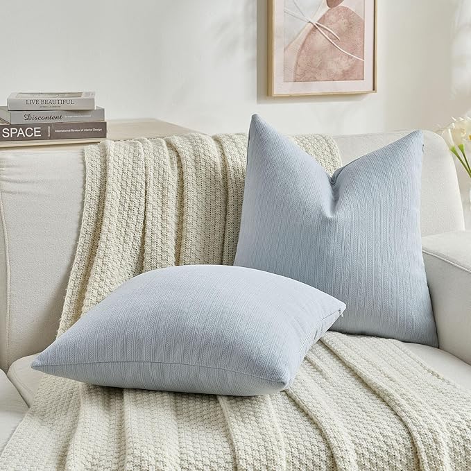 FUTEI Light Blue Decorative Throw Pillow Covers 12x20 Inch Set of 2,Soft Cozy Wheat Ear Striped Patterns Lumbar Pillow Cases,Modern Home Decor for Couch Bed Living Room