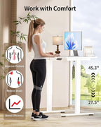 Okin Standing Desk Electric Adjustable Computer Whole Piece Stand up Desk Office Gaming Home Office Memory Desks 48x24 inches White
