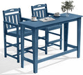 HDPE Outdoor Patio Bar Set with High Top Table and 2 Adirondack Chairs, All-Weather Bar Height Outside Rectangular Pub Furniture for Bistro, Garden, Backyard, Deck | 3-Pieces, Navy Blue