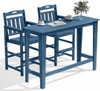 HDPE Outdoor Patio Bar Set with High Top Table and 2 Adirondack Chairs, All-Weather Bar Height Outside Rectangular Pub Furniture for Bistro, Garden, Backyard, Deck | 3-Pieces, Navy Blue