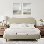 FLEXISPOT Queen All-in-One Adjustable Bed with Linen Upholstered Bed Frame, Soft Cloud Bed with Head & Foot Incline, Adjustable Headboard, Thick Foam Padding, 10-Year Warranty, Easy Assembly, Sage