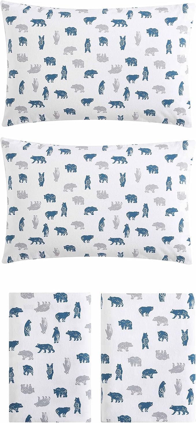 Eddie Bauer- King Sheet Set, Cotton Flannel Bedding Set, Brushed for Extra Softness, Cozy Home Décor (Bear Mountain Grey, King)