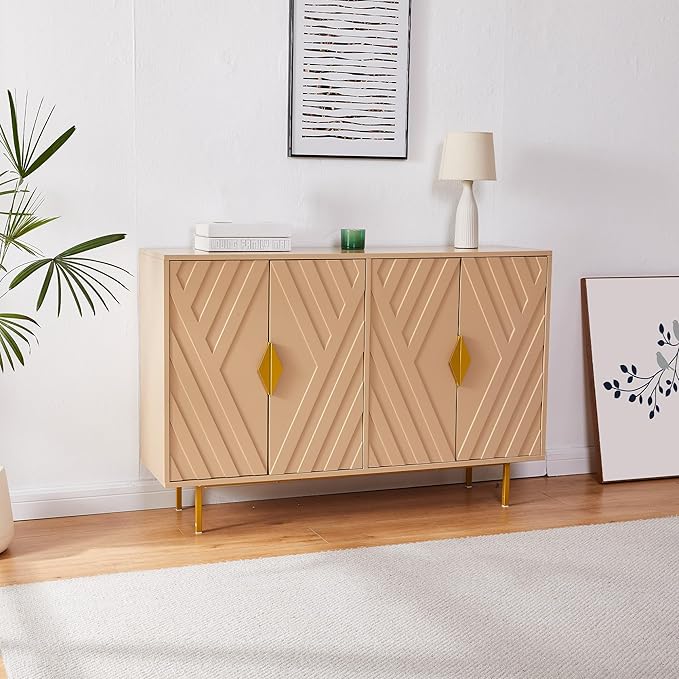 Sideboard Buffet Cabinet with Storage, 47.2" Modern Storage Cabinets with Relief Doors, Adjustable Shelves, Wood Console Table for Dining Living Room, Entryway, Oak