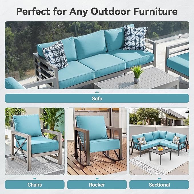 Luxury 6" Outdoor Cushions for Patio Furniture, 24x24x6" Thick Seat Cushion Set of 10, Fade Resistant Couch Chair Replacement Cushions High Density Deep Wicker Chair Cushion w/ Removable Cover, Teal