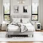Full Size Platform Bed Frame with Upholstered Headboard, Wooden Slats Support, Noise Free, No Box Spring Needed, Easy Assembly, Light Grey, Linen