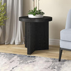 Henn&Hart 22" Fluted Scandinavian Round End Table, Ribbed Side Table, Nightstand for Living Room, Office, Family Room, or Bedroom, Black Grain