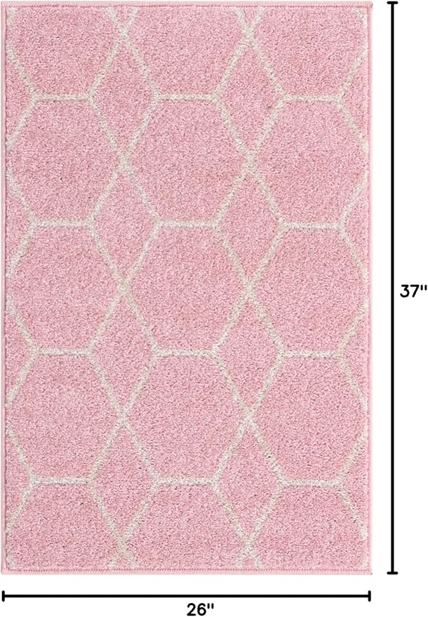 Unique Loom Trellis Frieze Collection Area Rug - Geometric (2' x 3' 1", Light Pink/ Ivory)
