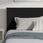 Serene Farmhouse Style Wood Bed in King Size with Chevron Scoring Headboard, Coastal Modern Design, Sturdy, Easy Assembly, Ample Underbed Storage, Black Finish