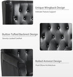 Lumibee High Back Accent Chair,Upholstered Faux Leather Wingback Armchair with Solid Wood Legs for Small Spaces,Comfy Single Sofa Chair for Living Room,Bedroom,Office-Black