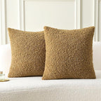 FUTEI Khaki Throw Pillow Covers 24x24 Inch Set of 2,Furry Faux Fur Teddy Boucle Textured Cushion Covers,Soft Fluffy European Pillow Shams,Home Decor for Couch Bed Living Room Office Car