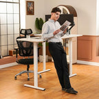SANODESK Electric Corner L-Shaped 63 x 55 in Standing Desk, Memory Height Adjustment, White Top White Frame