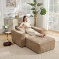 WILLOVE 47'' Single Sofa with Ottoman, Chenille Cloud Couch with Wide Armrests & 3 Pillows, Deep Seat Couches for Living Room, Khaki