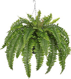 Hollyone 33" Artificial Boston Fern Hanging Basket Large 39 Leaves Fake Ferns in Rattan Pot Greenery Plants for Outdoors & Indoor Faux Fern Bush Basket Plant Patio Garden Home Decor Green