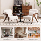 Mid-Century Modern Accent Chair with Solid Wood Frame，Upholstered Chenille Living Room Arm Chairs with Pillow for Bedroom, Living Room, Reading Room, Balcony, Beige