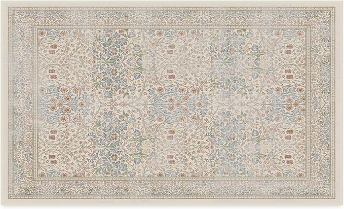 RUGGABLE x Morris & Co Washable Area Rug – Blackthorn Ivory Blue 3x5, Stain-Resistant, Non-Slip – Small Machine Washable Rugs for Living Room, Bedroom, Hallway, Entryway & Office–with Cushioned Pad