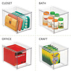 mDesign Plastic Pantry Organization and Storage Bin w/Pull Out Drawer - Slim Stackable Kitchen Supplies Storage Container for Organizing Cabinet, Fridge, Freezer - Lumiere Collection - 4 Pack - Clear