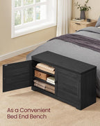 VASAGLE Shoe Storage Bench with Cushion, 3-Tier Entryway Bench with Padded Seat, Doors, Adjustable Shelves, 14 x 39.8 x 20.7 Inches, for Hallway, Bedroom, Charcoal Gray and Ink Black ULSB044B01