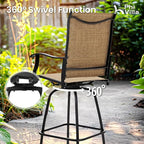 PHI VILLA 3 PCS Patio Swivel Bar Sets Textilene High Bistro Sets with 2 Outdoor Bar Stools and 1 Square Bar Table, Brown