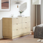 Fluted 6 Drawer Dresser for Bedroom, Mid Century Modern Wide Wood Dressers with Round Edge Design, Shallow Dresser Chest, Chests of Drawers for Bedroom, Living Room, Natural Oak