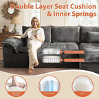 113 in Oversized Cloud Sofa with L Shape Chaise, Sectional Couches for Living Room, Assembly Free Modular Comfy Corduroy Sofa with Right Facing Chaise Longue for Home Apartment (Right Chaise, Gray)