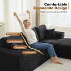 Modular Sectional Cloud Couch for Living Room,Modern Boneless Couche Set with Plush Corduroy,Comfy Floor Sofa with Memory Foam,Stupendous U Shaped Sofa with Ottoman,No Assembly Required,Black