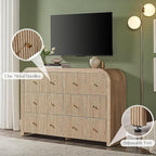 T4TREAM Fluted 6 Drawers Dresser for Bedroom, 54" Wide Modern Chest of Drawers with Thickened Curved Profile Design, Wood Dressers TV Stand for Bedroom, Living Room, Hallway, Natural Oak