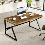 HSH Rustic Brown Desk, Industrial Home Office Computer Desk, Farmhouse Metal and Wood Computer Table, Simple Bedroom Laptop PC Desk for Student Writing Study Gaming Executive Workstation, 55 in
