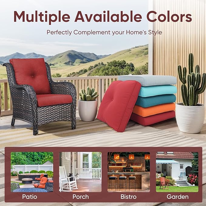 Patio Chair Cushions 4 Packs - Outside High Back Thick Water-Resistant Cushion 22x24 with Zipper Cover for Outdoor Glider Rocking Chairs Loveseat Couch – Red/Buckle