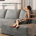 135.4" Large Cloud Modular Sectional Sofa with L-Shape Chaise, Deep Seat Upholstered Couches for Living Room, No Assembly Required, Corduroy Pet-Friendly Fabric (Grey, Right Facing Chaise)