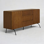 NTC Veil Large Sideboard with 2 Doors and 3 Drawers, Buffet Cabinet with Vertical Groove Design and Metal Legs, Storage Cabinet for Living Room, and Entryway, Effortless Assembly - Rustic Oak