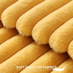 Pallene Faux Fur Plush Throw Pillow Covers 26x26 Set of 2, Luxury Soft Fluffy Striped Decorative Pillow Covers for Sofa, Couch, Living Room, Mustard Yellow