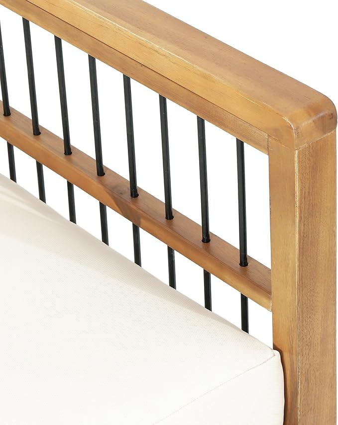 Christopher Knight Home Elias Outdoor Acacia Wood and Iron Club Chair with Cushions, Teak, Black, Beige