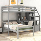 Twin Size Solid Wood Loft Bed with Storage Staircase and Desk, Bedroom Multifunctional Separable Bed Frame w/Shelves & Drawers,No Box Spring Needed,for Adult Kid Boy Girl,Gray