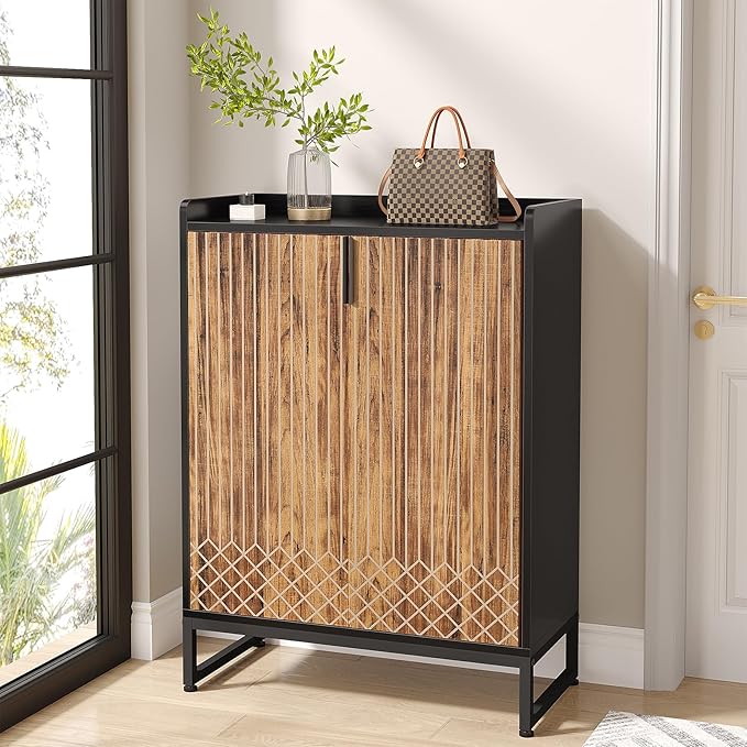 Tribesigns Shoe Cabinet with Doors, 6 Tiers Shoe Storage Cabinet for Entryway, 25 Pairs Wooden Shoe Cabinets, Modern Shoe Organizer Storage for Living Room, Bedroom, Hallway, Closet, Black and Brown