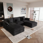 JACH U Shaped Sectional Couches, Cloud Sectional Couch with Deep Seat, 119" Down Filled Modular Sofa with Chaise, Covers Removeable & Washable, Sofas Furniture for Living Room, Black
