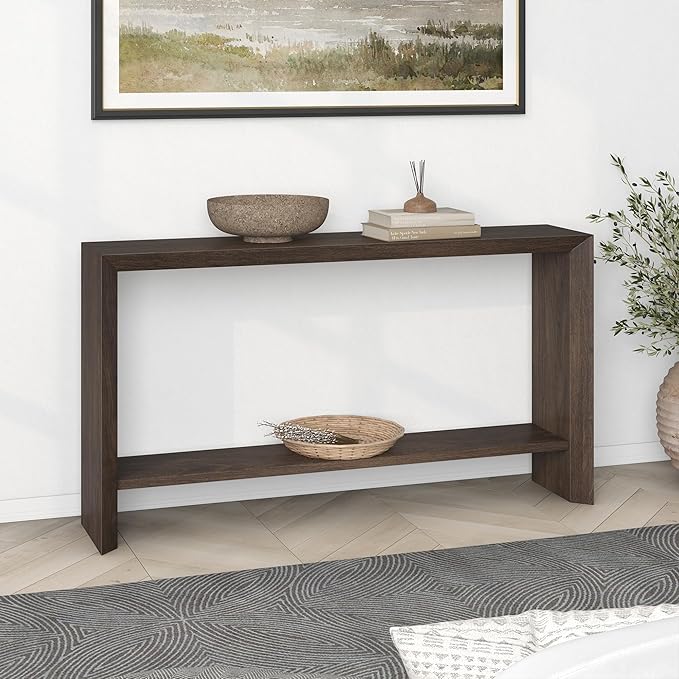 Henn&Hart 55'' Wooden Rectangular Console Table Entryway Table, Sofa Table with Wooden Storage Shelf for Entryway, Living Room, Couch, Hallway, or Office, Alder Brown
